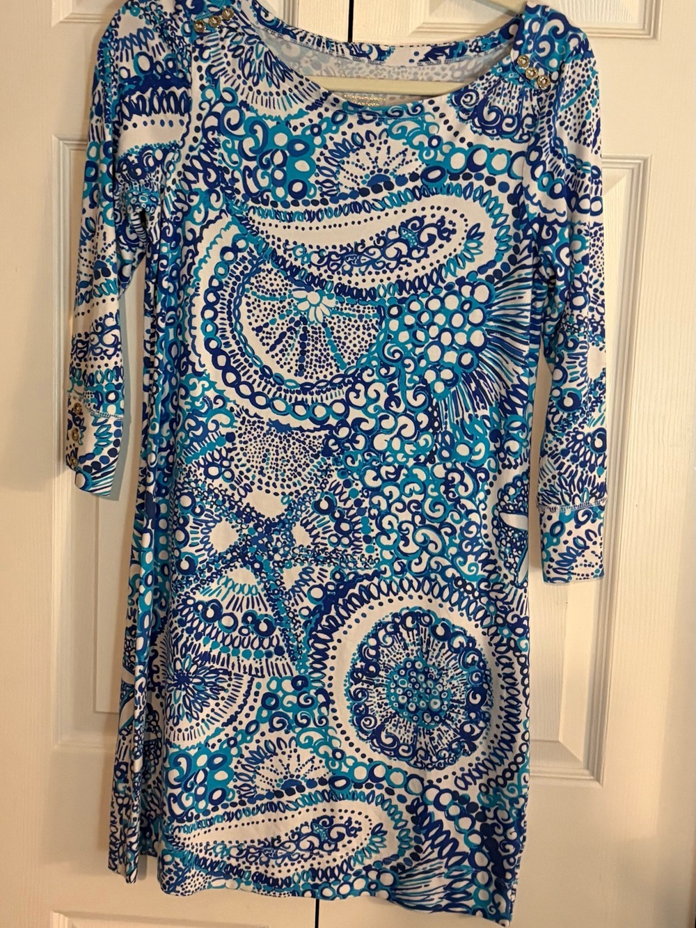 Lilly Pulitzer Blue and White Paisley Long Sleeve Dress